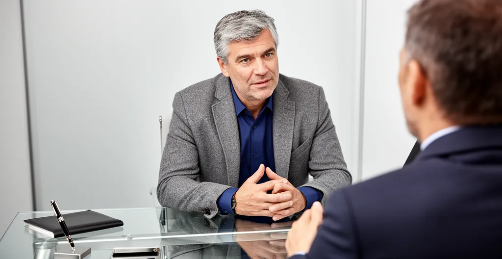 Homme quinquagénaire en consultation avec un conseiller financier pour son assurance emprunteur