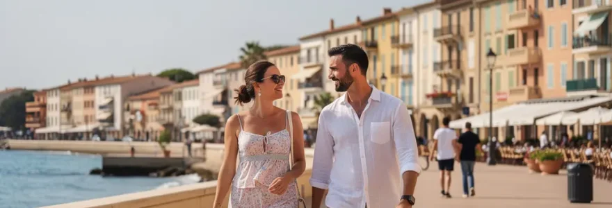 Vue panoramique plage Narbonne-Plage avec résidences balnéaires en arrière-plan