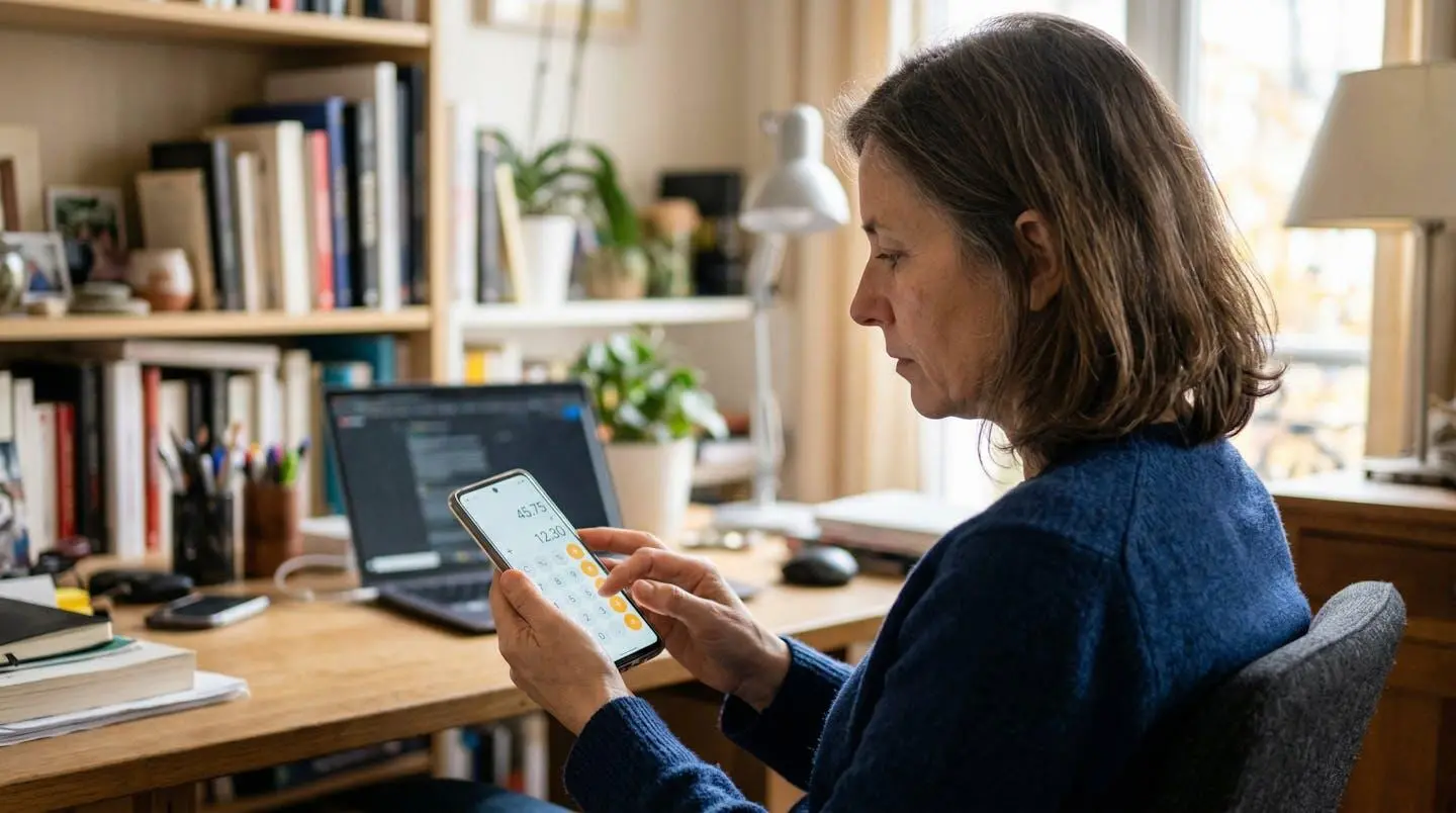 Personne calculant le coût de son assurance emprunteur sur smartphone