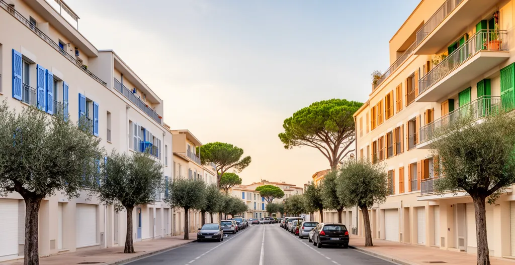 Vue d'un quartier résidentiel de Narbonne avec immeubles et espaces verts